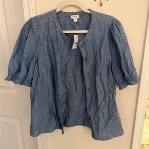 J. Crew chambray linen puff sleeve button down top